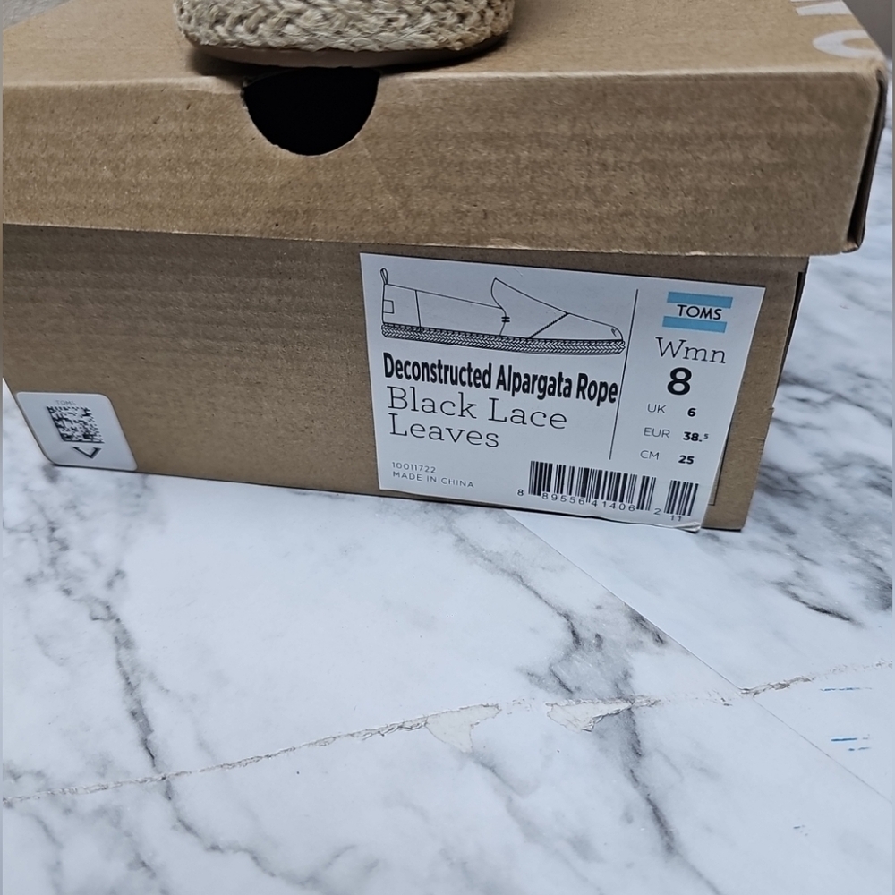 Toms  Black Shoes Lace Fabric Espadrilles Flats slip ons 398 Womens US size 8 - Picture 4 of 5
